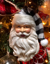 Load image into Gallery viewer, Black and White Plaid Santa Ornament
