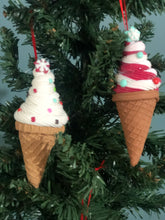 Load image into Gallery viewer, Red and White Swirl Ice Cream Ornament.
