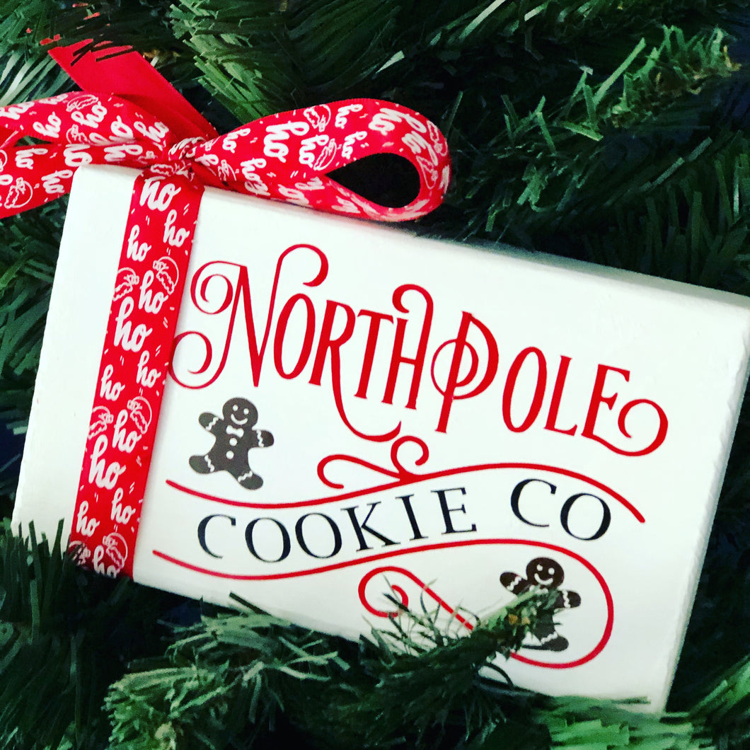 Handmade North Pole Cookie Co Tiered Stand Sign (Please note this will have a different ribbon)