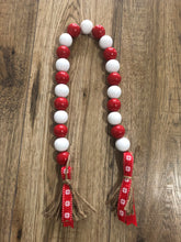 Load image into Gallery viewer, Red and White Wooden Garland- (With Red and White Striped Ribbon)
