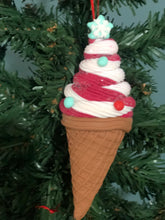 Load image into Gallery viewer, Red and White Swirl Ice Cream Ornament.
