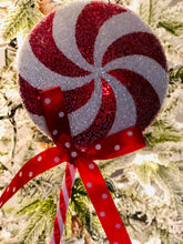 Load image into Gallery viewer, Red and White Frosted Lollypop Ornament
