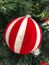 Load image into Gallery viewer, Red and White Glitter Ball Ornament
