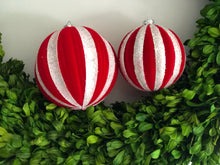 Load image into Gallery viewer, Red and White Glitter Ball Ornament
