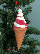 Load image into Gallery viewer, Red and White Swirl Ice Cream Ornament.
