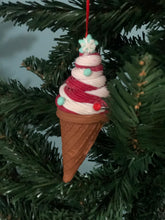 Load image into Gallery viewer, Red and White Swirl Ice Cream Ornament.
