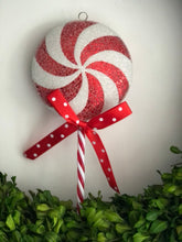 Load image into Gallery viewer, Red and White Frosted Lollypop Ornament
