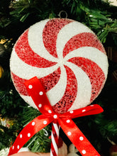 Load image into Gallery viewer, Red and White Frosted Lollypop Ornament
