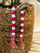 Load image into Gallery viewer, Red and White Wooden Garland- (With Red and White Striped Ribbon)
