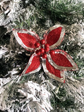Load image into Gallery viewer, Red Clip on Flower with Silver Sequins
