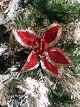 Load image into Gallery viewer, Red Clip on Flower with Silver Sequins
