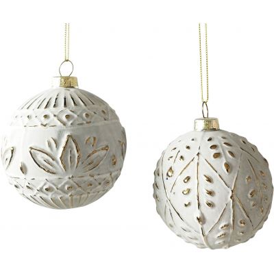 Glass embossed baubles Assorted colours