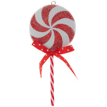 Load image into Gallery viewer, Red and White Frosted Lollypop Ornament
