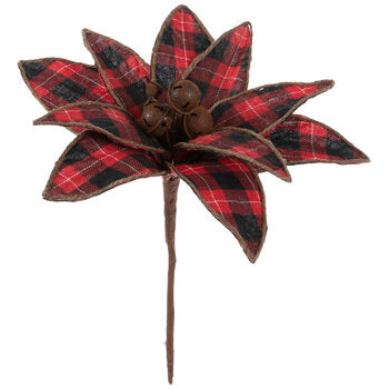 Buffalo Plaid Flower Pick with Rustic Bells